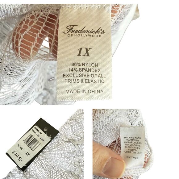 Frederick's Hollywood Lace Bralette Panty Set 1X White Nude Bridal Bow Sexy NWT - Picture 13 of 13